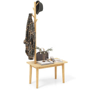 Tavolino con appendiabiti in legno massiccio, Appendiabiti con panca per scarpe 3 ganci per cappelli 168cm Naturale-Appendiabiti