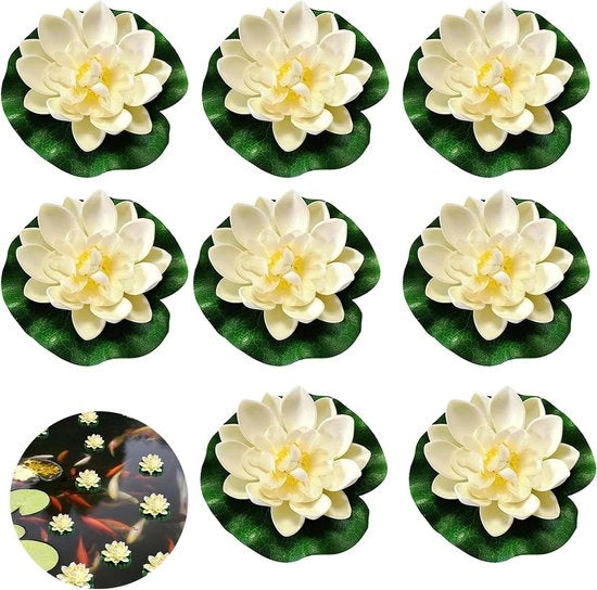 Fiori galleggianti - 8 pezzi di fiori artificiali di ninfee e loto EVA per piscine, acquari e laghetti (bianchi)