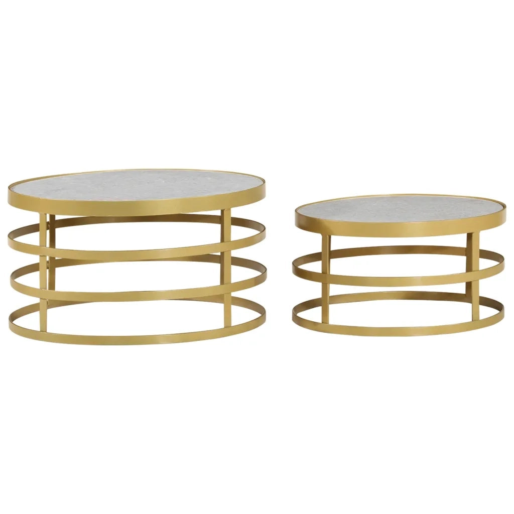 Tavolini da CaffÃ¨ 2 pz Marmo Ottone e Bianco cod mxl 54915