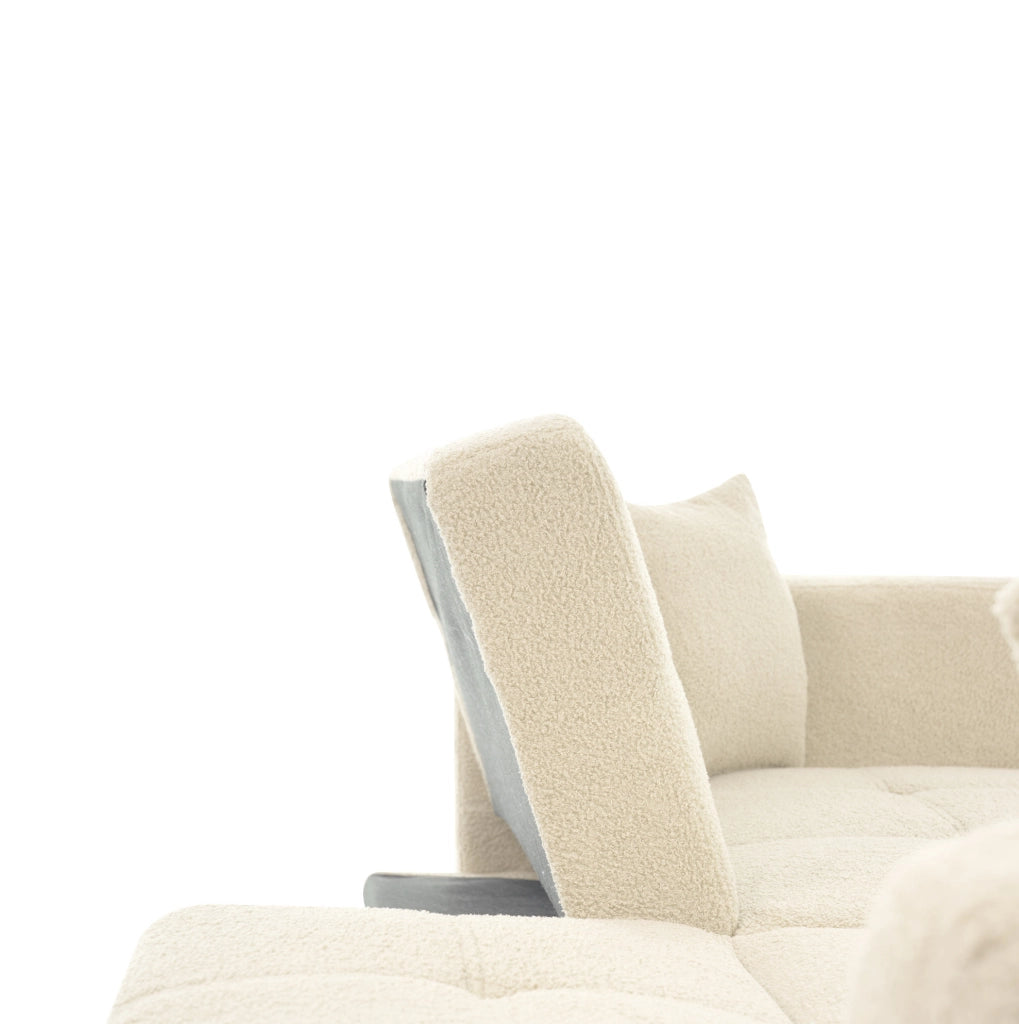 Divano letto 175x64x72 cm con schienale regolabile; tasche laterali; sherpa beige