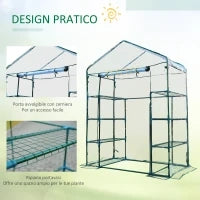 Serra da Giardino in Acciaio e PVC Trasparente con Porta Avvolgibile, 143x73x195 cm, verde