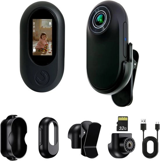 Mini Càmara di Sicurezza per il Corpo – Audio & Video – Senza Mani – Càmara da Portare per Escursioni, Pesca e Viaggi (Nero) - 32G