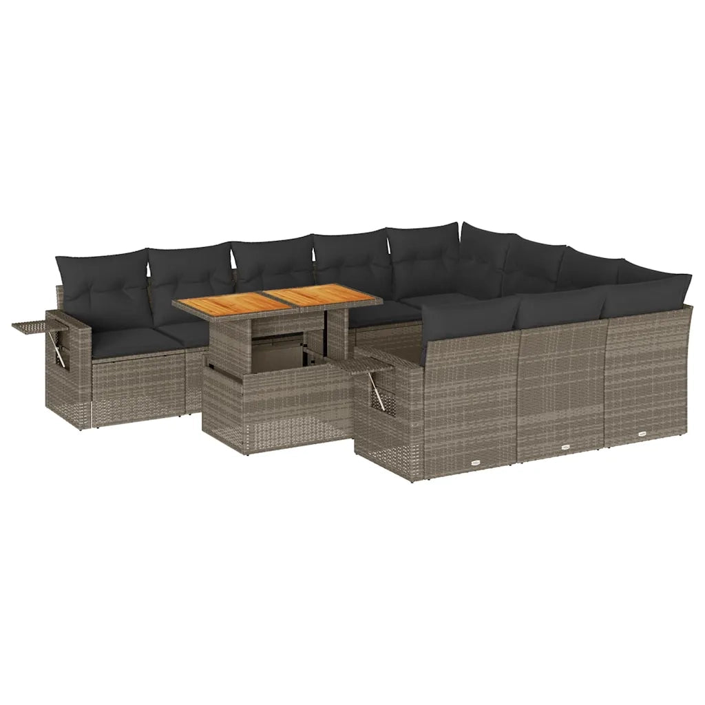 Set Divani da Giardino 11 pz con Cuscini in Polyrattan Grigio 3327203