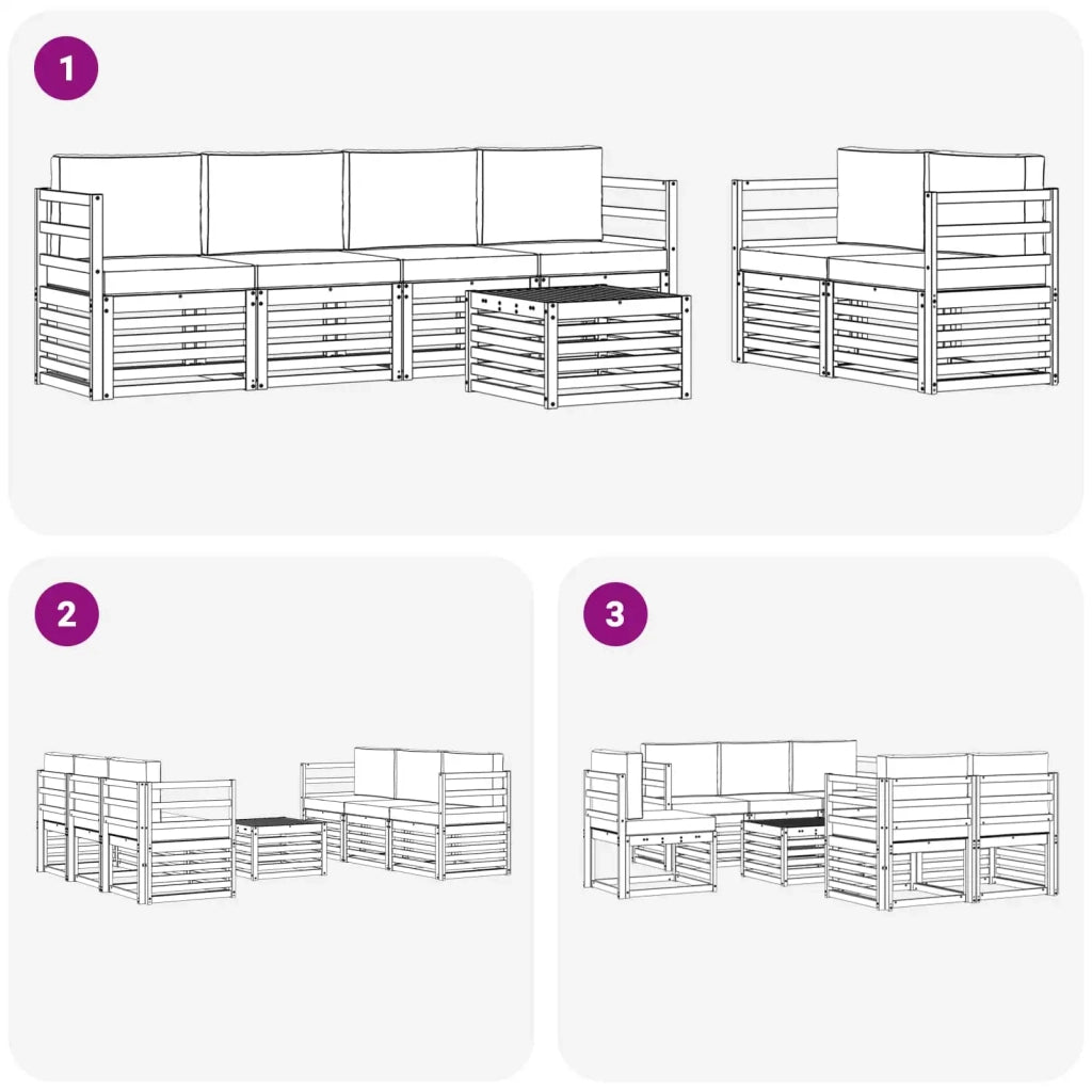 Set di divani da esterno 7 pcs Bianco e Beige Poliestere