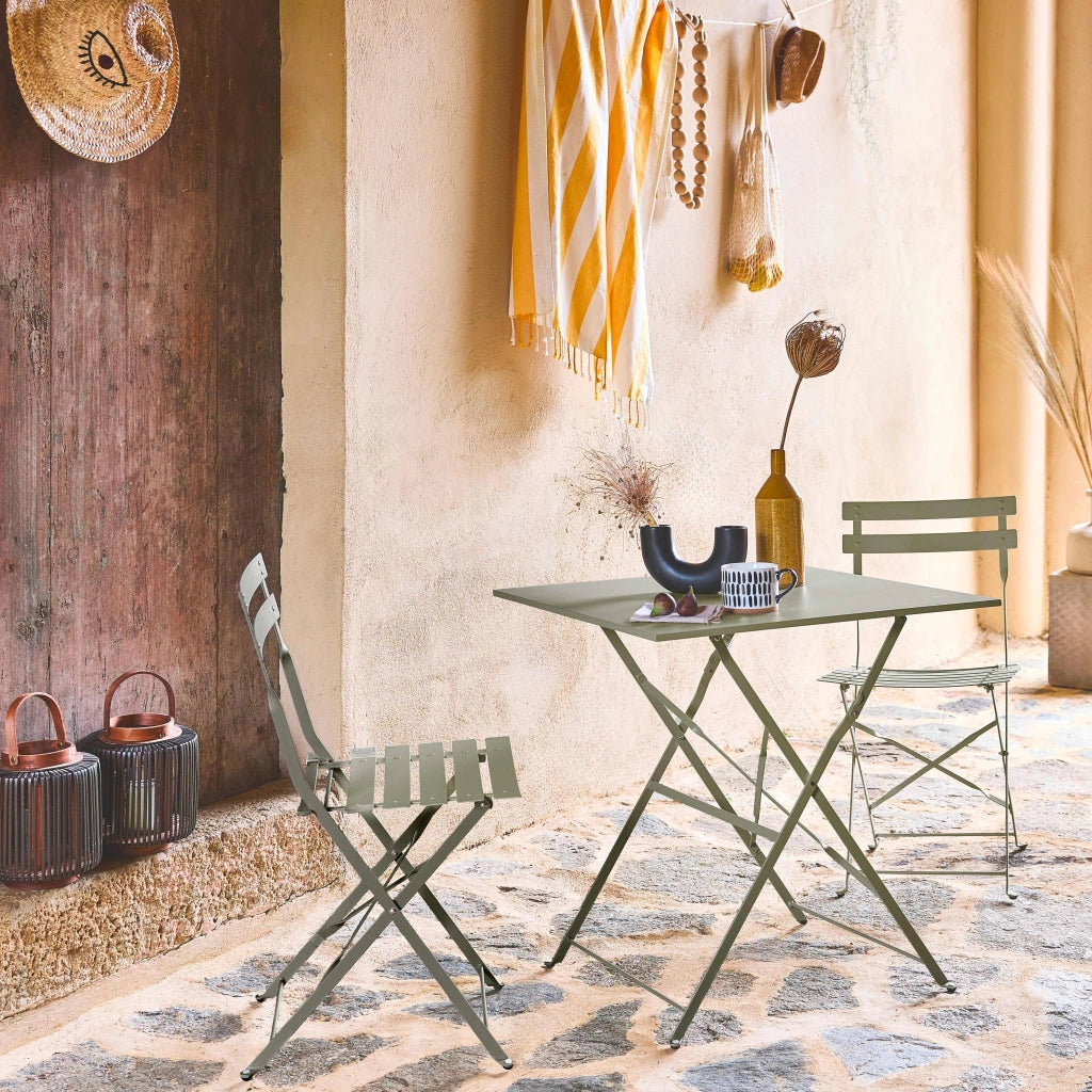 Set tavolo da giardino pieghevole in acciaio con 2 sedie, 70cm, verde