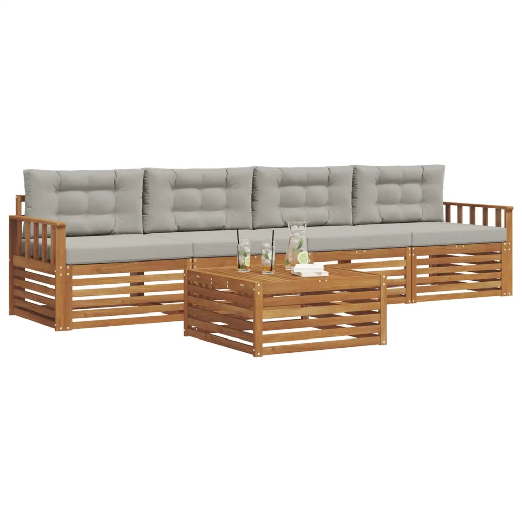 Set di divani da esterno 5 pcs Grigio Naturale e Chiaro