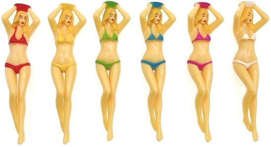 Accessori da Golf - Tee in Plastica - 76 mm di Altezza - Sostenibile - 6 Pezzi - Accessori da Golf - Stile Bikini Ragazza - Stabilità e Sostegno - Orecchioni per Palline da Golf