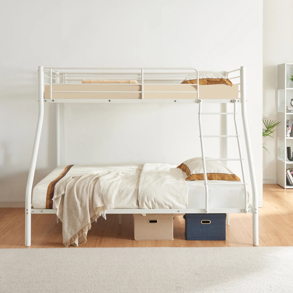 [neu.haus] Letto a castello metallo 2 Materassi a schiuma fredda Barriera anticaduta 200cm x 140/90cm Letto per bambini Bianco