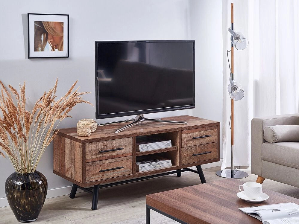 Mobile TV in legno chiaro fino a 57ʺ TV consigliato 2 ripiani 4 cassetti minimalista