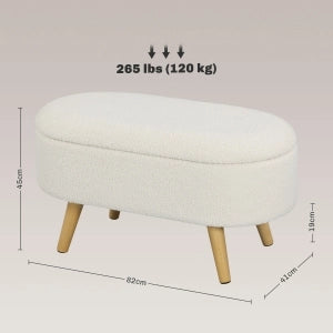 Panca contenitore imbottita con seduta in poliestere, struttura in legno di pino, bianco, 82 x 41 x 45 cm
