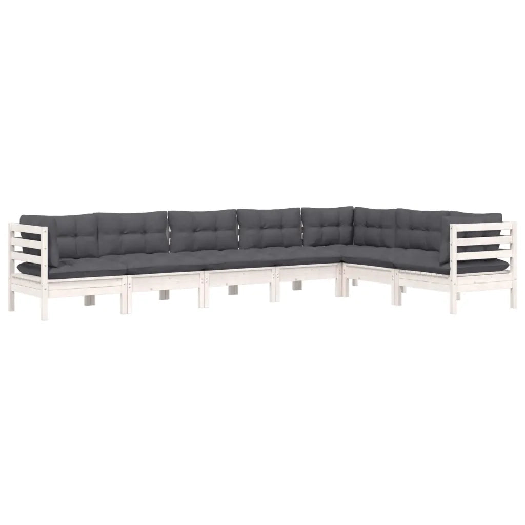 Set Divani da Giardino 7 pz con Cuscini Bianchi Legno di Pino cod mxl 44364