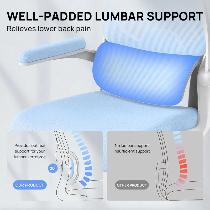 Sedia da ufficio ergonomica - Poltrona HAMLODY - con braccioli pieghevoli a 90° - Supporto lombare - Regolabile in altezza Blu