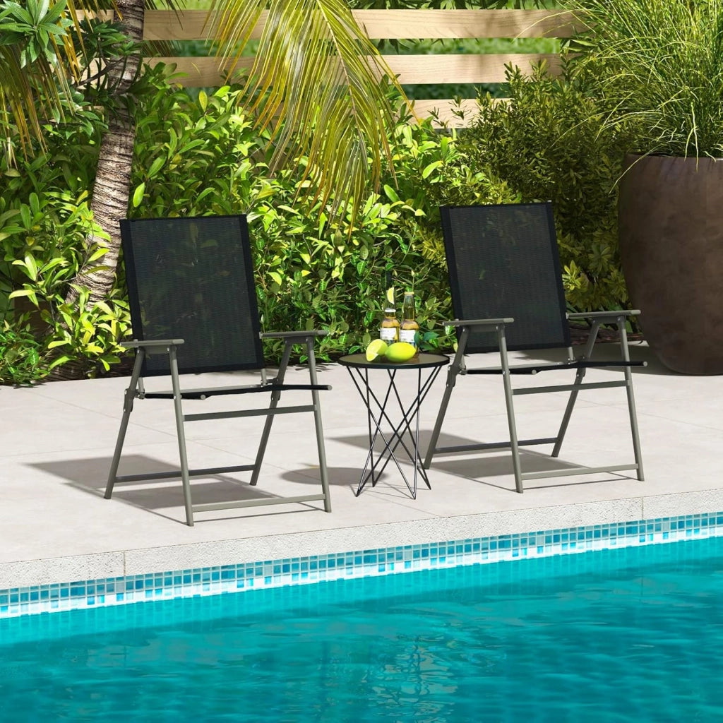 Set di 4 sedie da giardino pieghevoli, con schienale alto e bracciolo, in metallo e tessuto, portata fino a 150 kg (nero, 4)