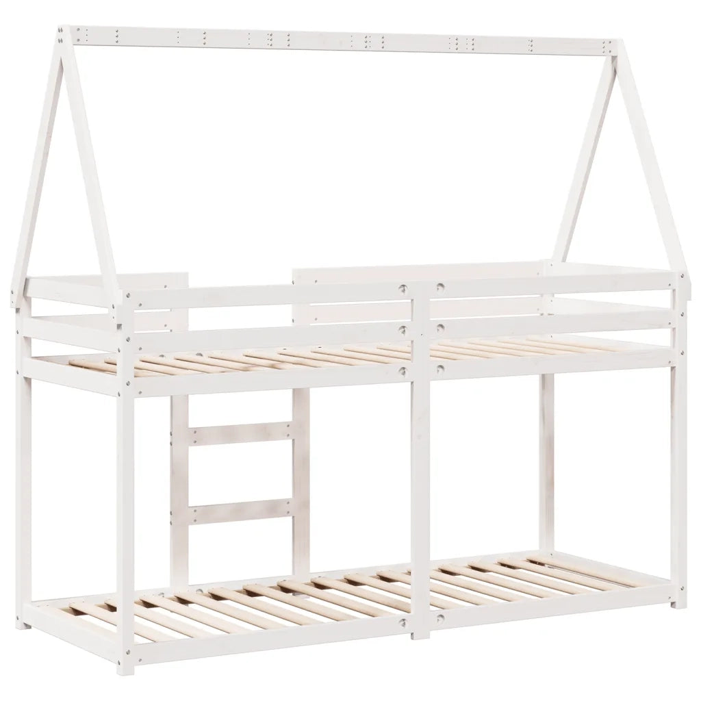 Letto a Castello con Tetto Bianco 90x200 cm in Legno di Pino 3282080