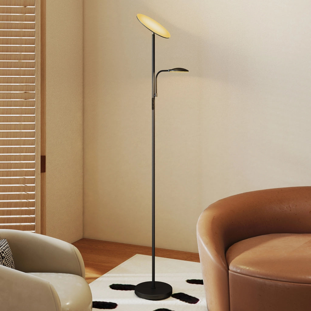 Lampada da Terra con 2 Punti Luce LED Regolabile Temperatura 2700K-6500K con Telecomando in Metallo e PC Nero