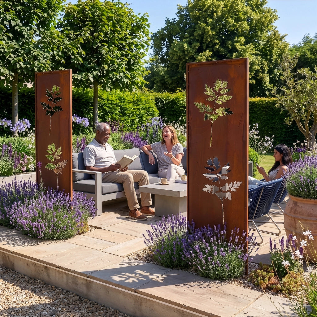 Set di 2 Pannelli Divisori Irsina Frangivista con Motivo Foglie 160x50 cm Acciaio Corten - Marrone Ossidato casa.pro