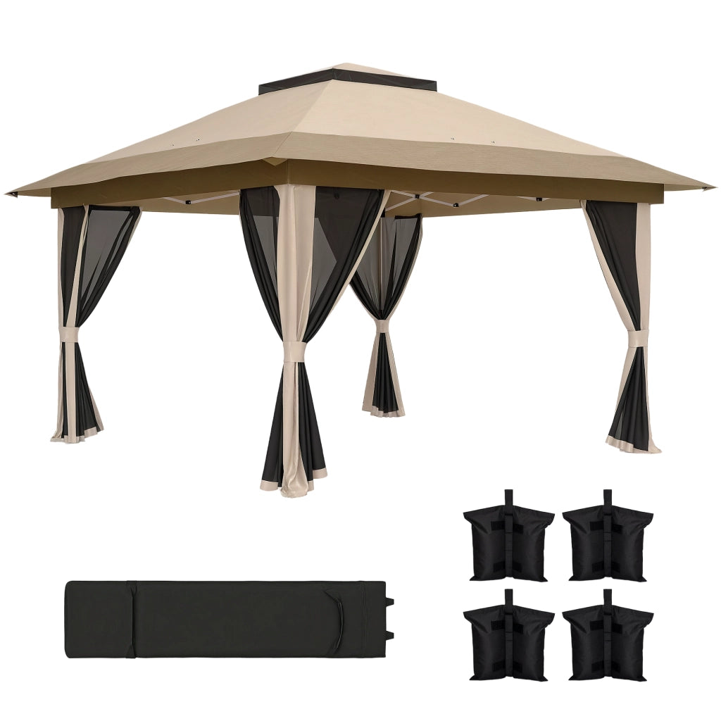 Gazebo Pieghevole da Giardino 3,6x3,6 m ¨C Xylo ¨C Laterali Rete UPF50+ Beige con Borsa