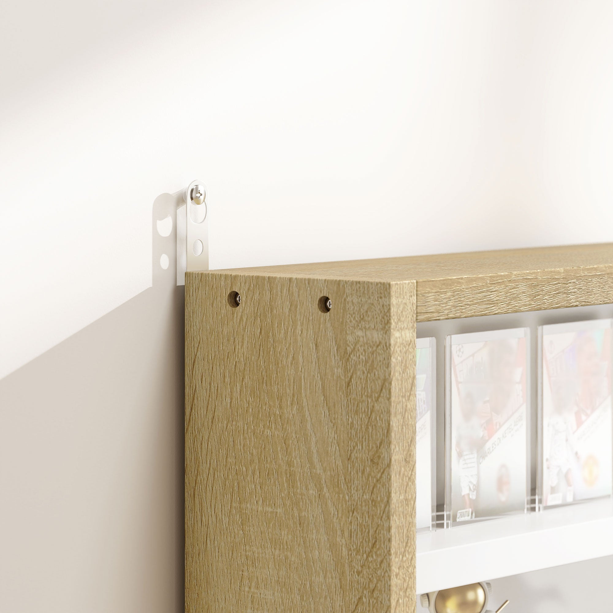 Bacheca Vetrina a Muro con 4 Ripiani Regolabili 80x9.5x60cm Bianco e Legno