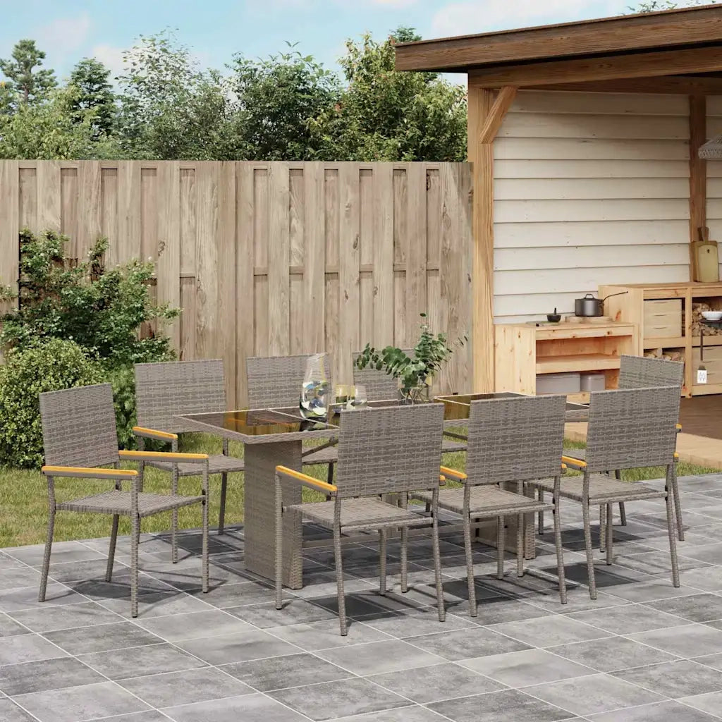 Set da Pranzo per Giardino 9 pcs Grigio polyrattan 3365428