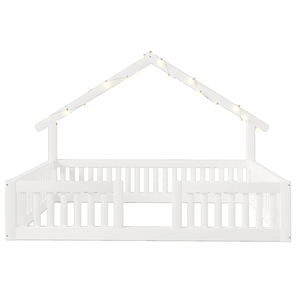 Letto per bambini 90 × 200 cm con barriera di sicurezza et luci LED, senza materasso, in legno, bianco