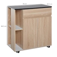 Carrello da Cucina con Ruote, Carrello Cucina con Cassetti Armadietto in Legno Truciolato 78x39.5x88.5cm