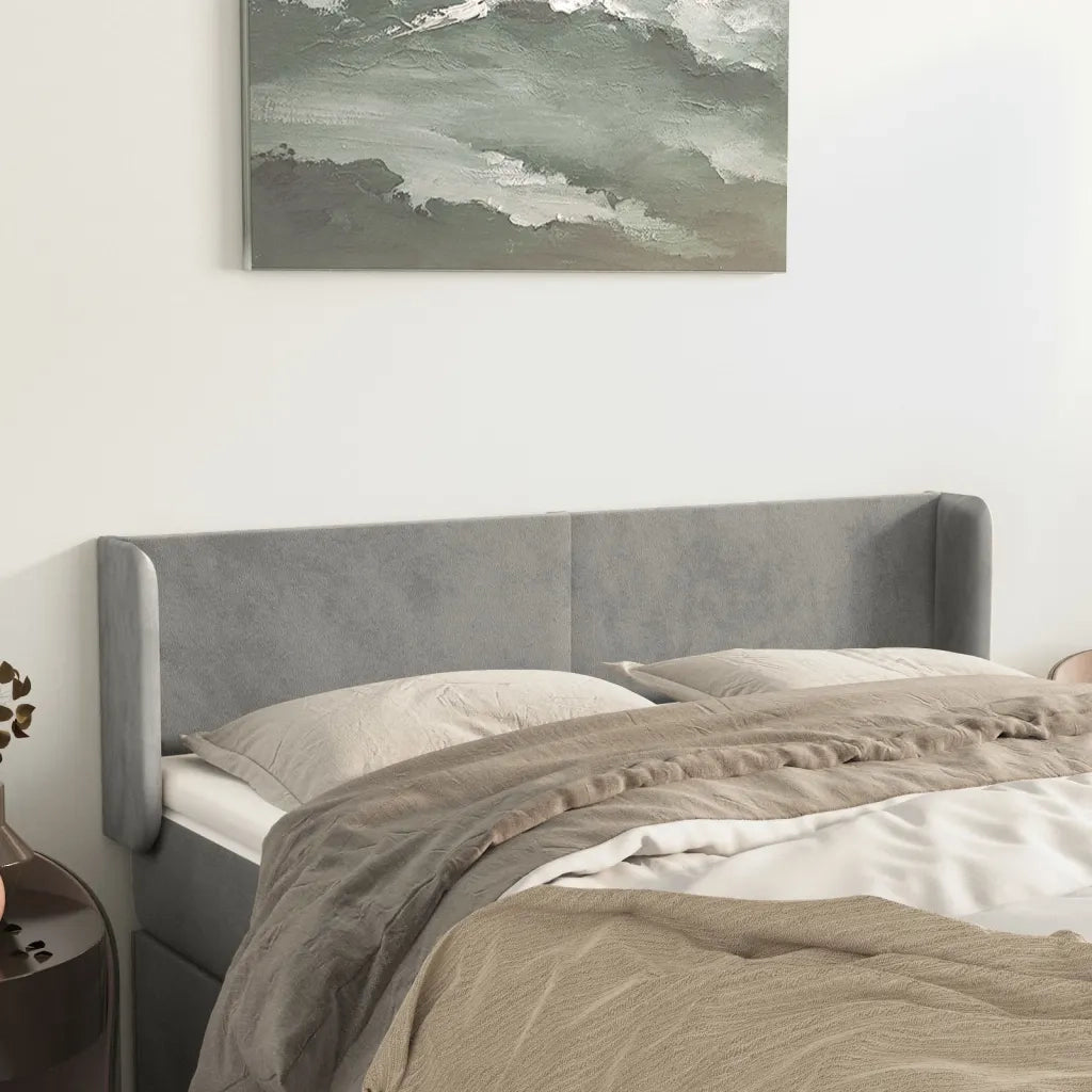 Testiera ad Orecchio-Testata con Orecchie Grigio Chiaro 147x16x78/88 cm in Velluto 594808