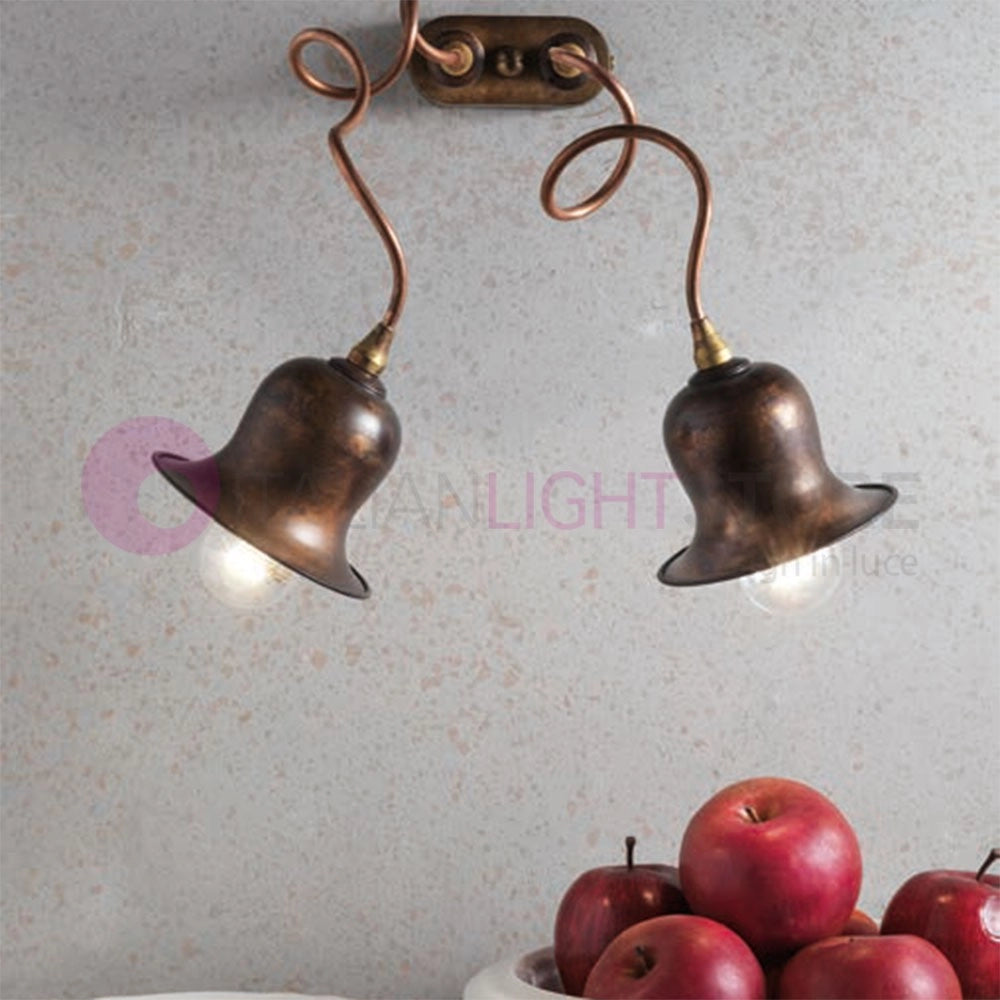 ASSISI Lampada da Parete Applique Rustico 2 Luci Ottone Anticato