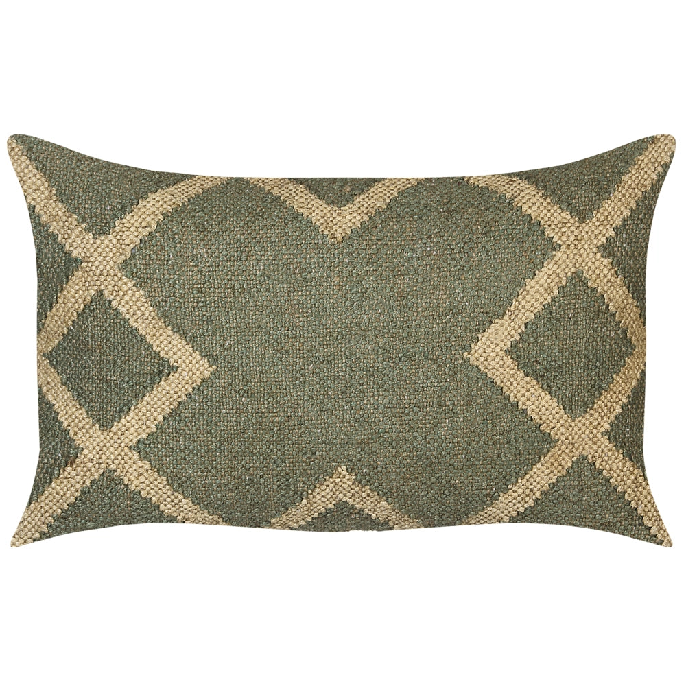 Set di 2 cuscini in iuta e lana verde e beige motivo geometrico 30 x 50 cm camera da letto soggiorno