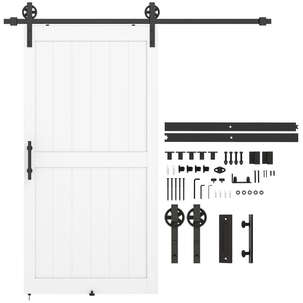 Porte Scorrevole Country con Binario e Maniglia in Legno e Acciaio ¨C Minimal ¨C 106.6x213.4 cm Bianco e Nero