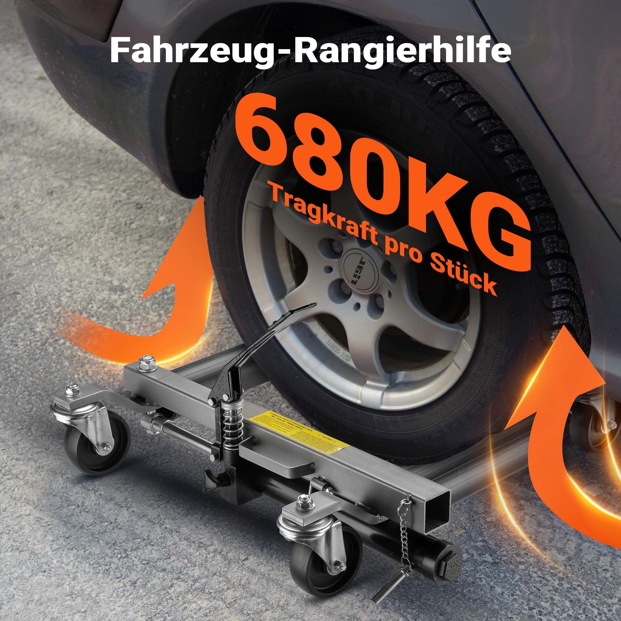 Carrelli sposta auto con cric idraulico 2x Portata 680kg l’uno Per pneumatici larghi max 30cm