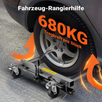 Carrelli sposta auto con cric idraulico 2x Portata 680kg l’uno Per pneumatici larghi max 30cm