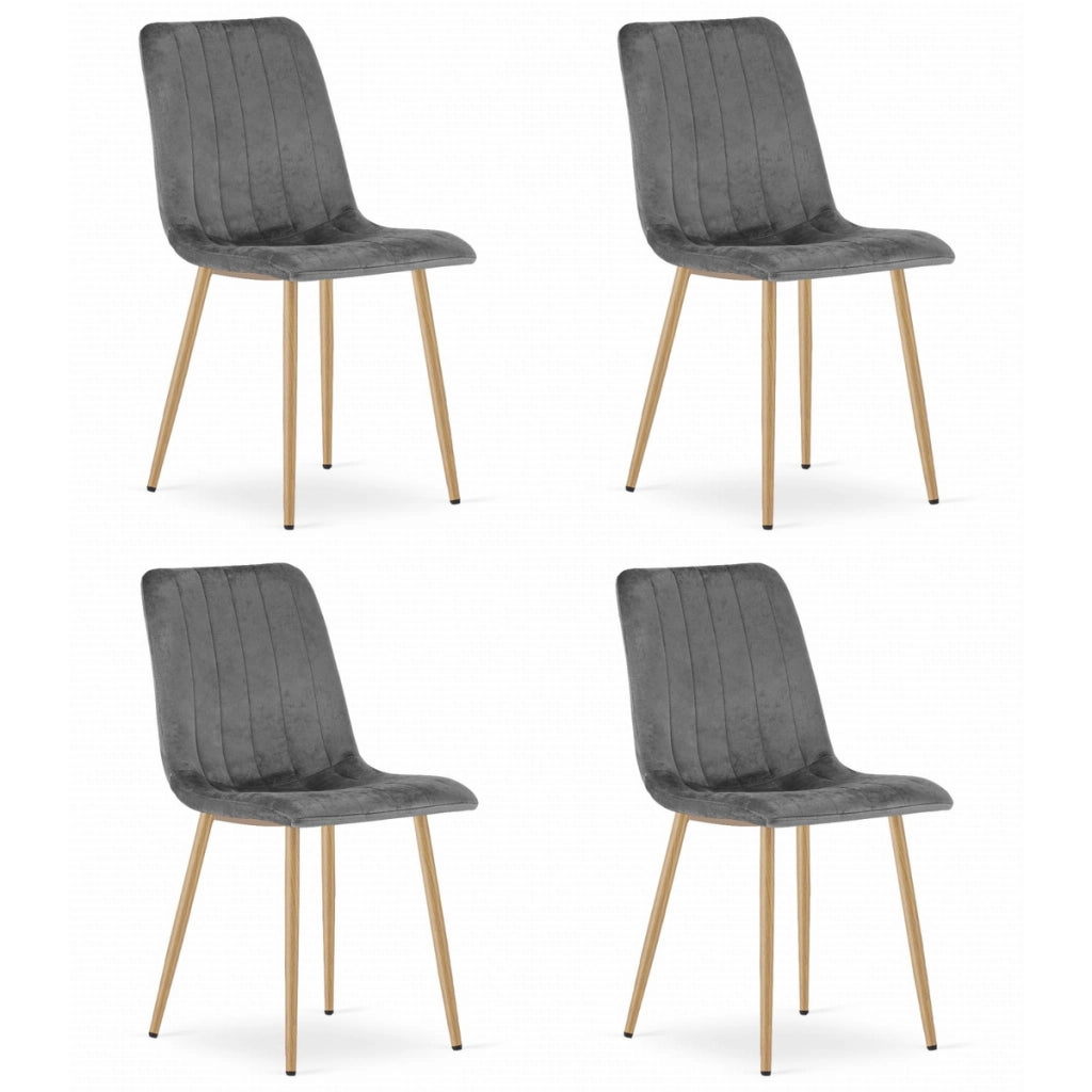Set di 4 Sedie Lava in Velluto Grigio Scuro con Gambe Effetto Legno