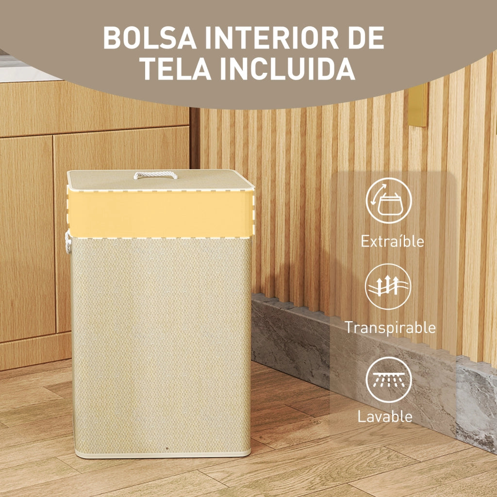 Cesto Ropa Sucia con Tapa 72L ¨C Zephmum ¨C Naturale 40x30x60 cm