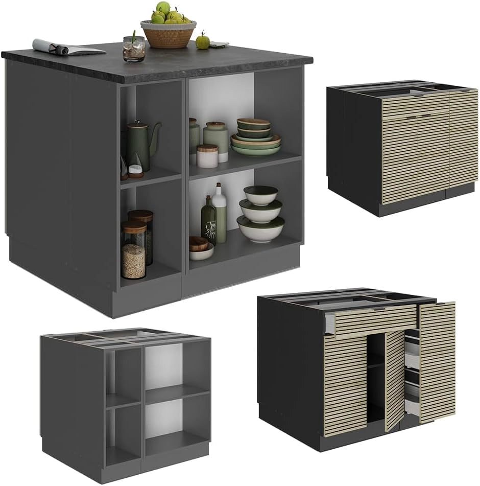 Isola cucina Fame-Line, Pannello in quercia, 90 cm con cassetto, senza piano di lavoro