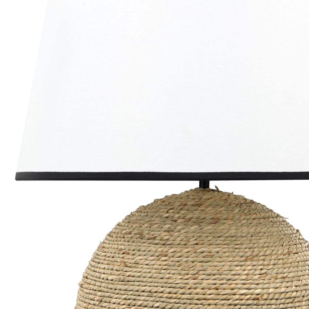 Lampada da tavolo in corda di paglia intrecciata con tessuto naturale stile naturale