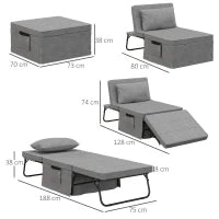 Pouf Letto Pieghevole Multiuso 4 in 1 con Schienale Reclinabile a 5 Livelli, Grigio