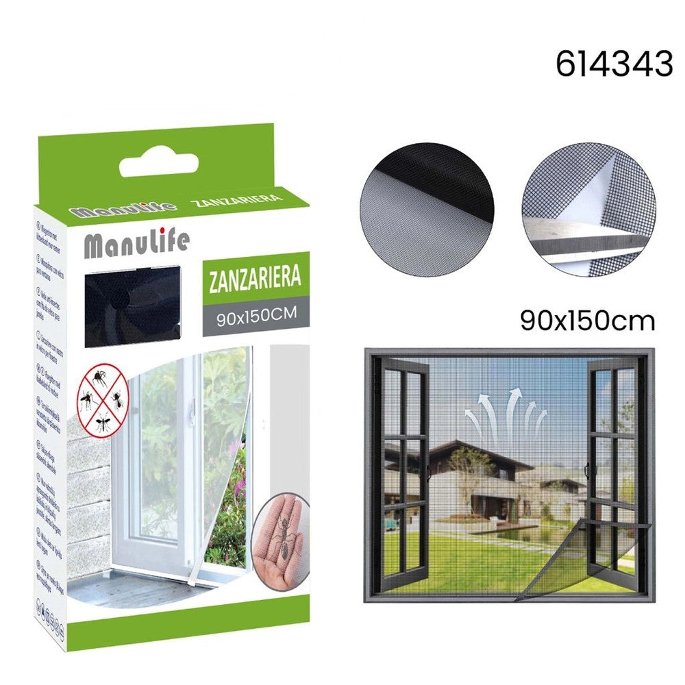 Trade Shop - Zanzariera Adesiva Velcro Per Finestra Nera 90x150cm Protezione Dagli Insetti 614343 -