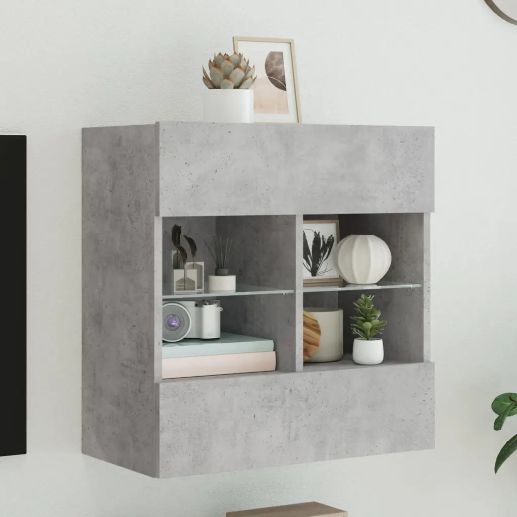 Mobile TV a Parete con Luci LED-Mobile TV a Muro Grigio Cemento 58,5x30x60,5 cm