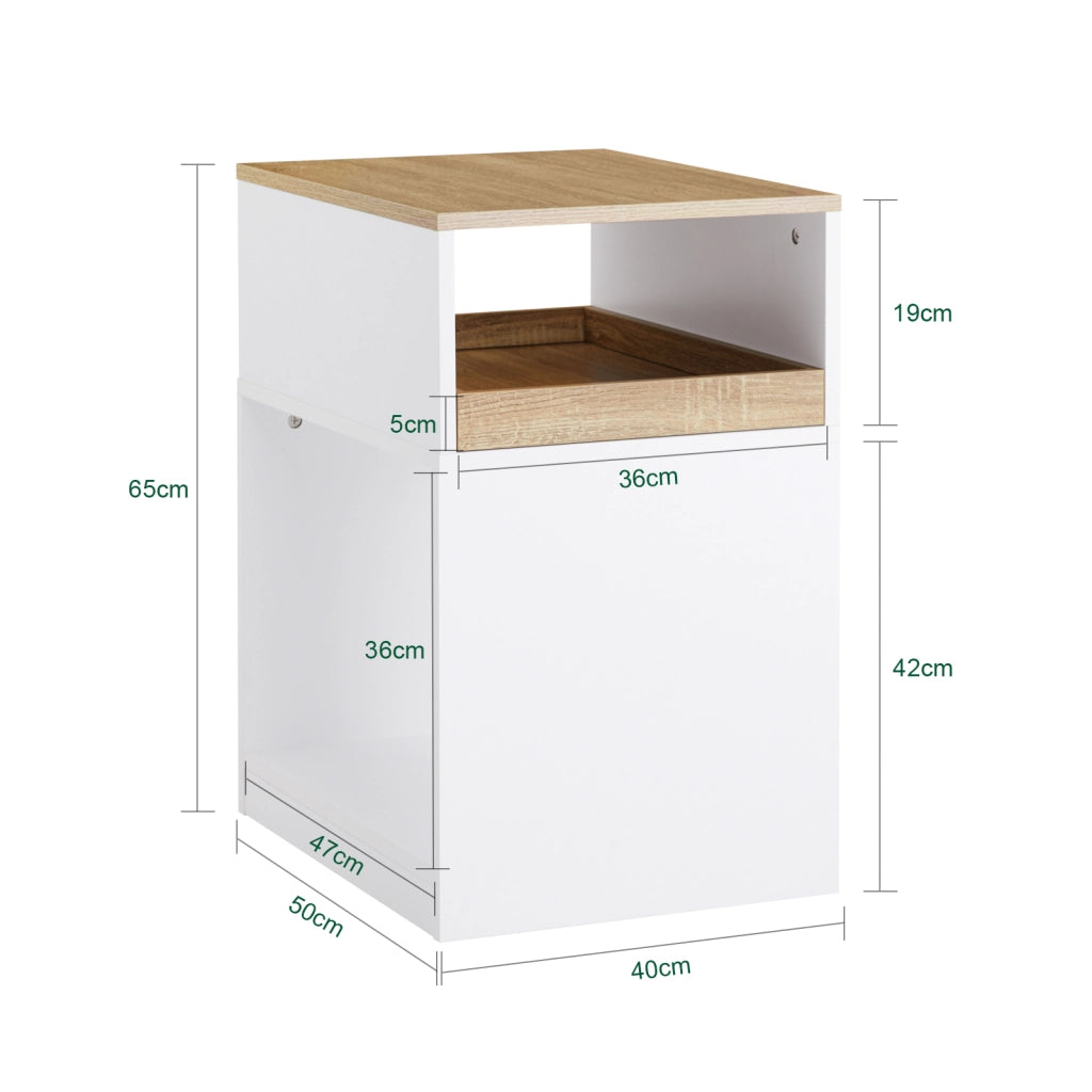 SoBuy Tavolino stampante Mobiletto ufficio Cassettiera compatta Supporto stampante Tavolino divano Bianco-Naturale 40x50x65 cm ASK08-WN