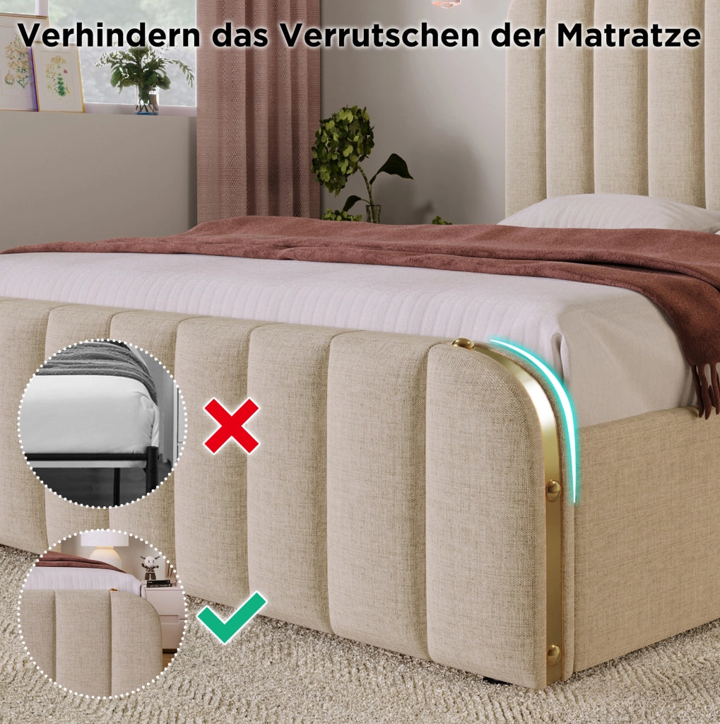 Letto 160x200 cm beige con materasso H3 e 4 cassetti