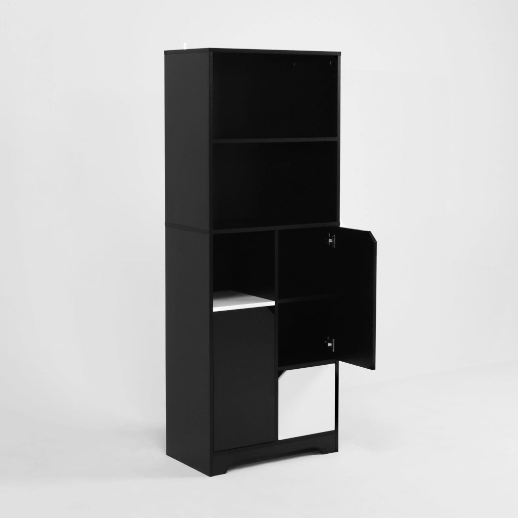 OKWISH Libreria con 2 Ripiani Aperti e 1 Anta, Mobile Contenitore Moderno, 60 x 35 x 160 cm, Nero