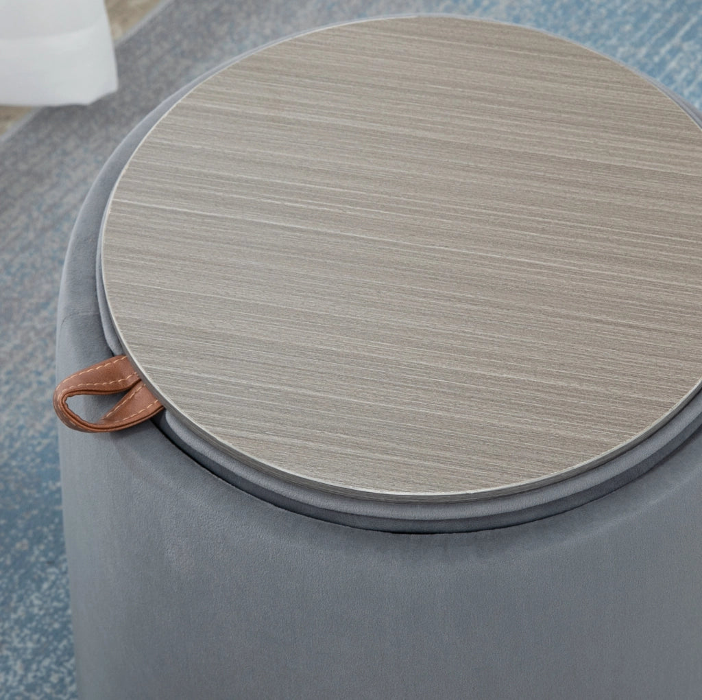 Pouf contenitore rotondo grigio con vassoio reversibile Ø44 cm
