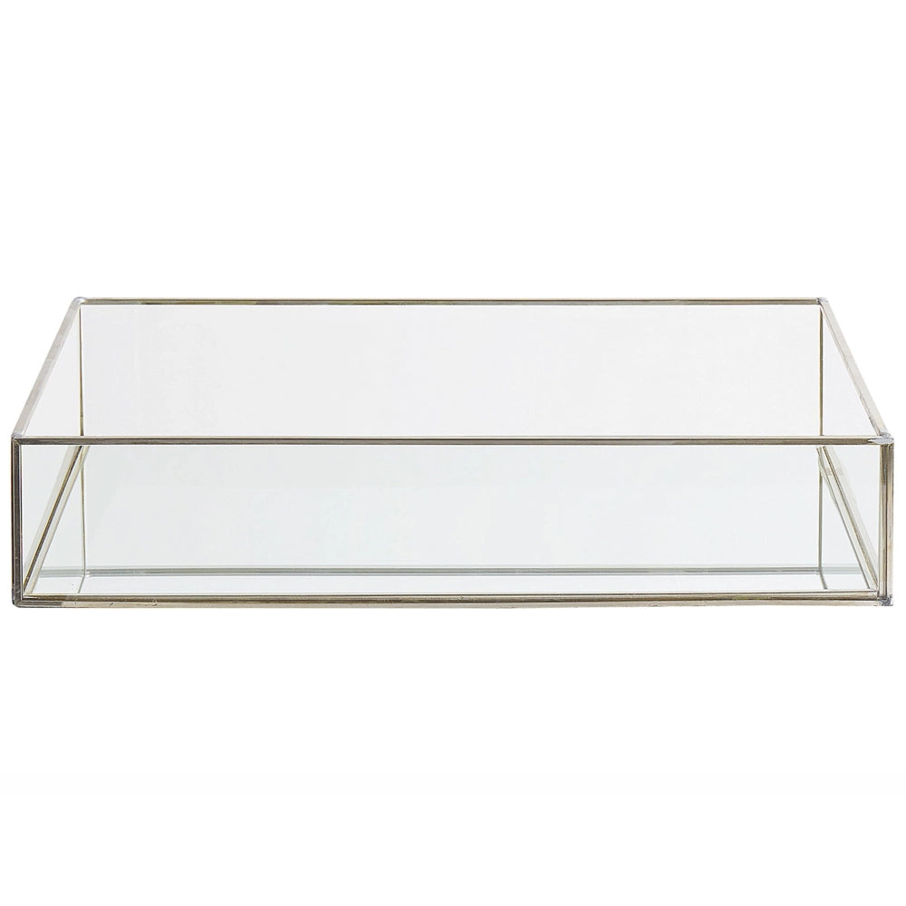 Vassoio Decorativo Argento Metallo e Vetro Rettangolare 30 x 20 cm Pezzo per Gioielli Candele