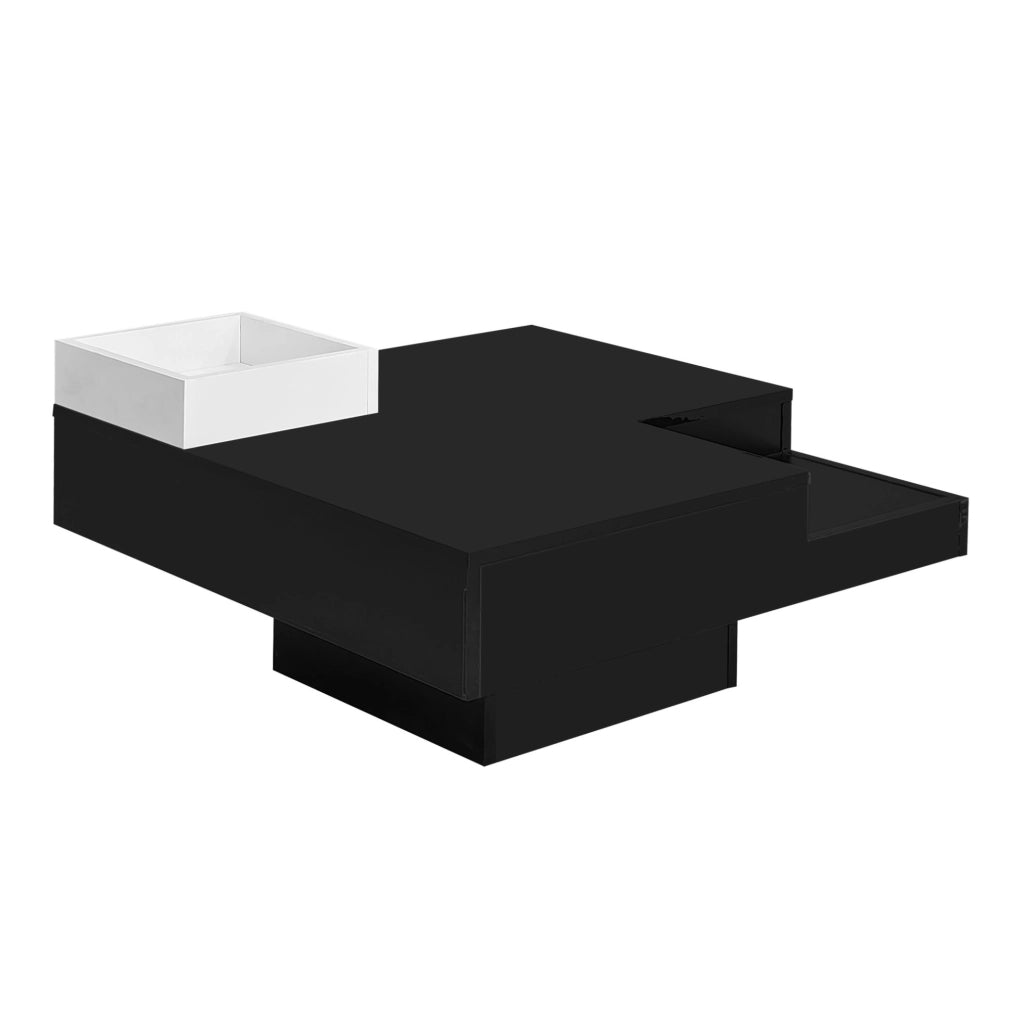 Tavolino da caffè 72x72x30 cm bianco e nero con box rimovibile e LED