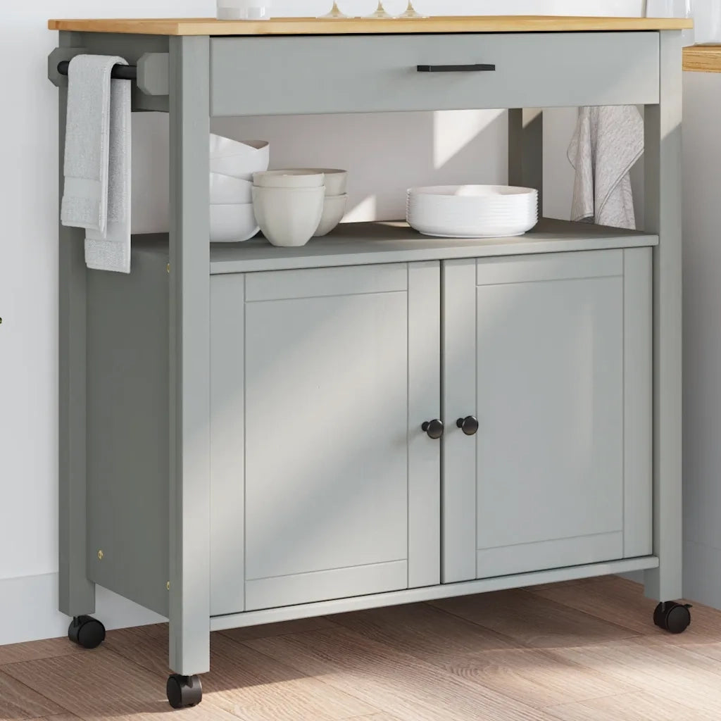 Carrello da Cucina MONZA 84x40x88,5 cm in Legno Massello di Pino 376107
