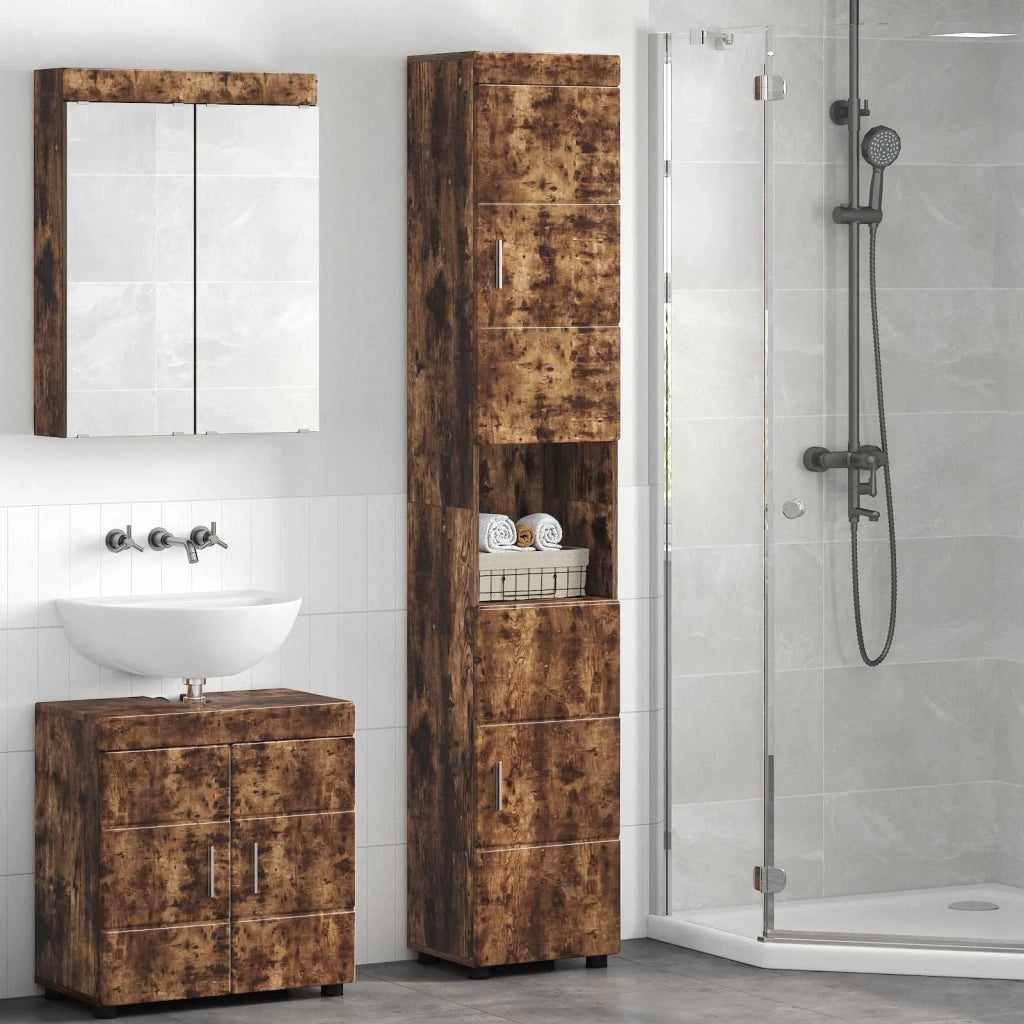 Set di Armadi da Bagno | Armadio da bagno TULUM Rovere fum¨¦ 37 x 31,5 x 203 cm