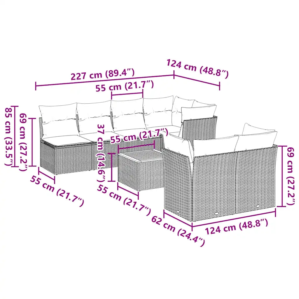 Set Divani da Giardino 8 pz con Cuscini Grigio in Polyrattan 3255851