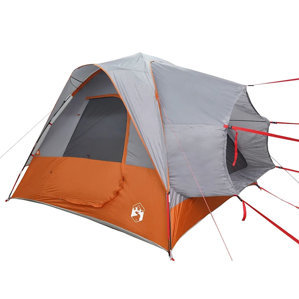 Tenda da Campeggio | Tenda Familiare 4 Persone Grigio e Arancione Impermeabile