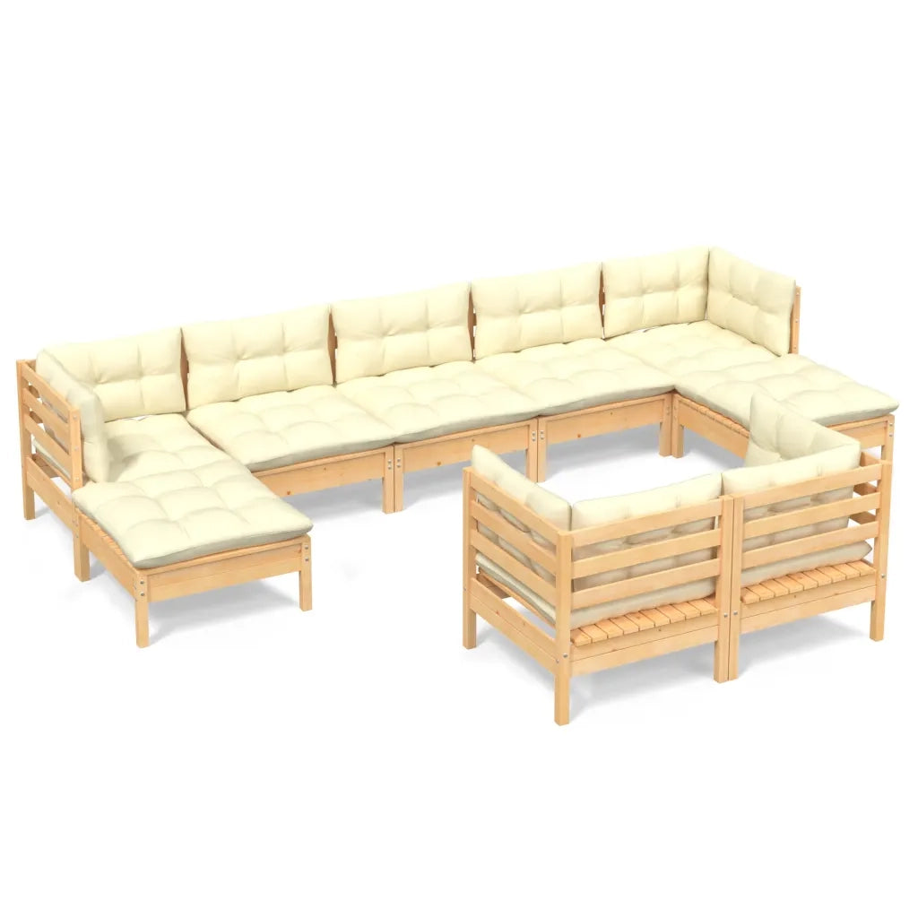 Set Divani da Giardino 9 pz con Cuscini Crema Massello di Pino 3097127