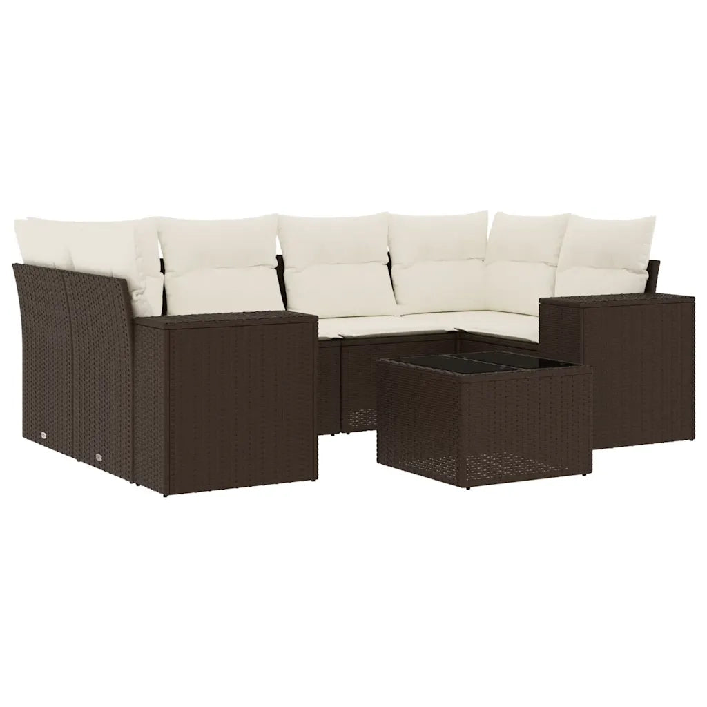 Set Divani da Giardino 7 pz con Cuscini Marrone in Polyrattan 3254660